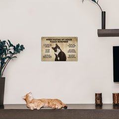 Funny Tuxedo Cat Rules Metal Sign - Cat Apartment Decor - Caution Sign