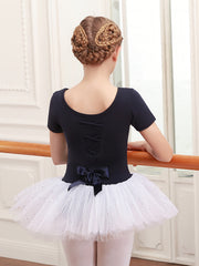 Girls Cotton Splicing Bow Decor Sequin Tutu Ballet Leotard