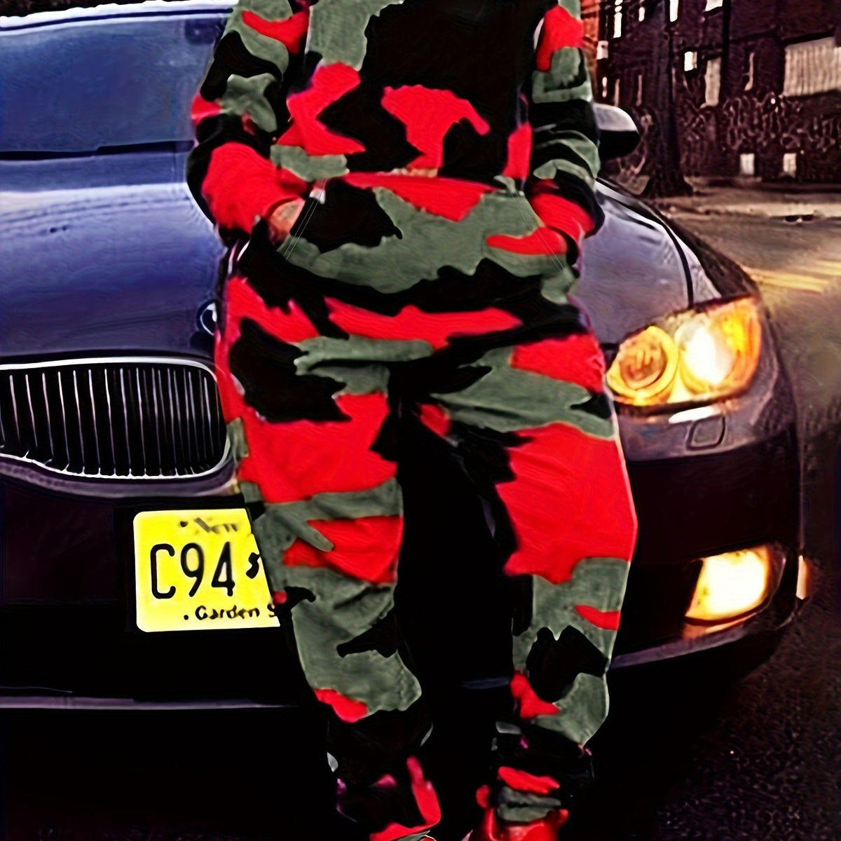 Women's Plus Camo Print Hoodie & Joggers Set
