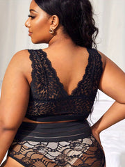 Plus Size Lace Embroidery Wide Strap Wireless Bralette