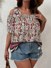  Boho Blouse Women's Plus Colorblock Floral Print