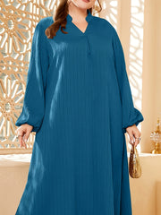  Solid Lantern Sleeve V Neck Maxi Dress