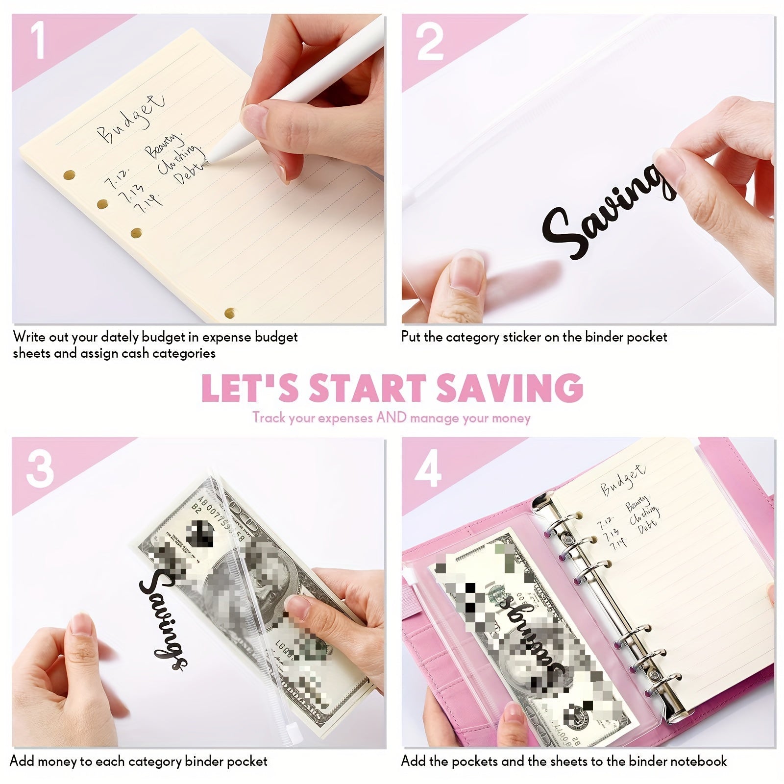 Heart Pattern Budget Binder with Cash Envelopes
