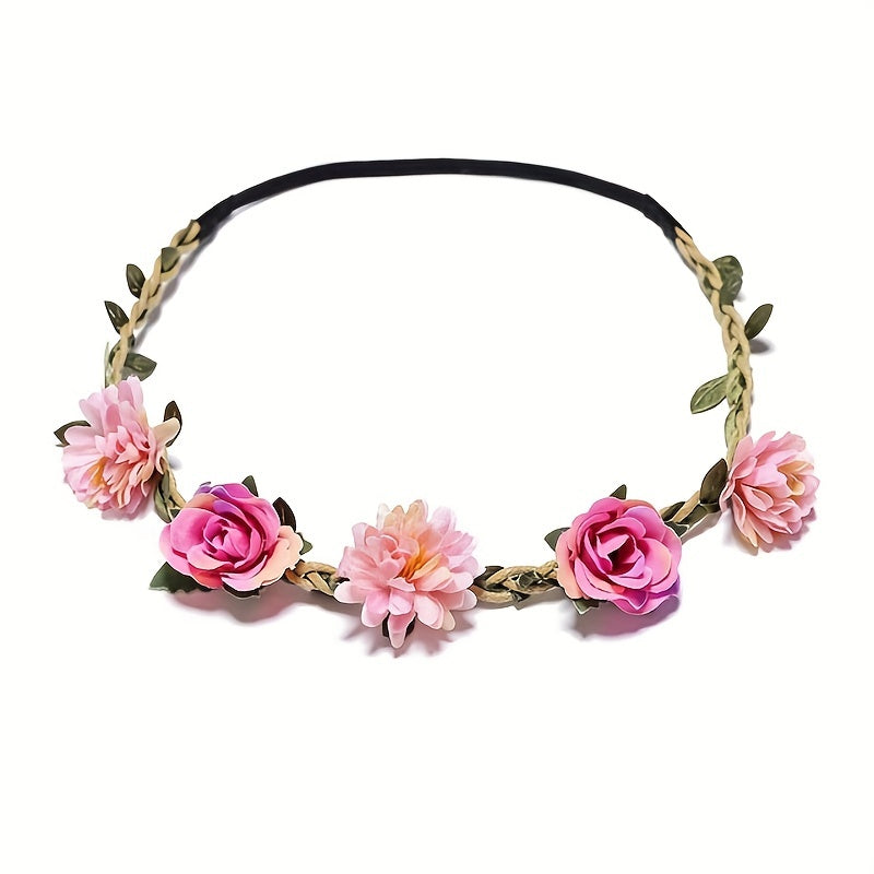 Bohemian Floral Wreath Headband Headdress for Wedding Bride