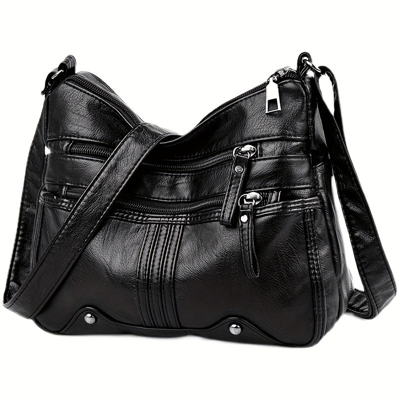 Studded Decor Crossbody Bag Women's Pocket Purse PU Leather Shoulder Bag