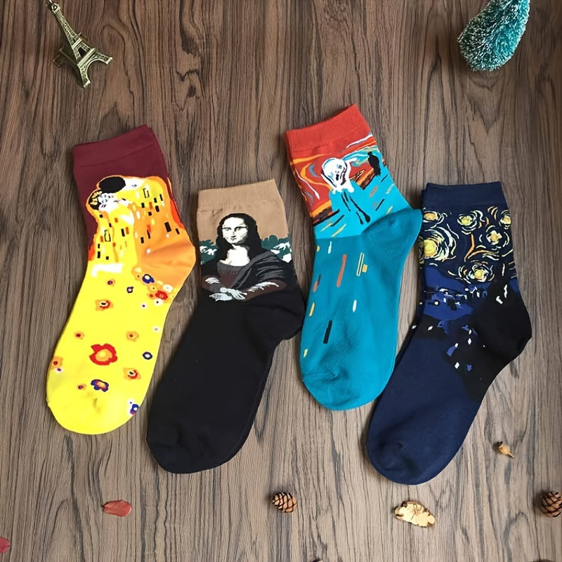 Retro Style Funny Pattern Crew Socks Women's Stockings