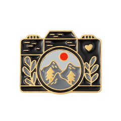European American Camera Landscape Brooch Mountain Range Leaf Brooch