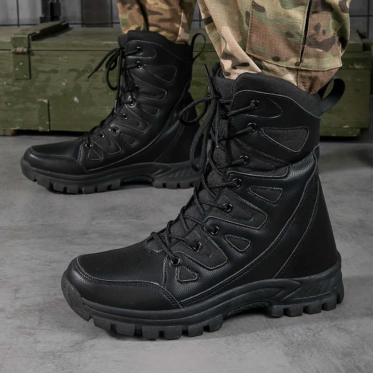 Men's Combat Boots Casual Lace up Walking Hiking Outdoor Shoes