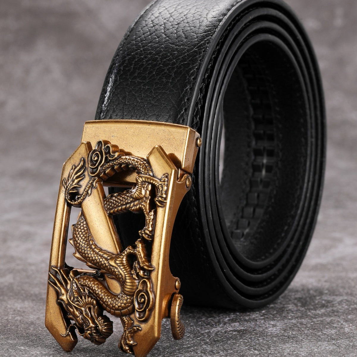 Vintage Men's Belt Golden Dragon Pattern Automatic Buckle