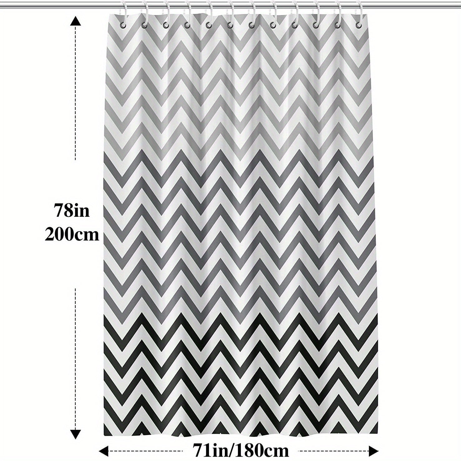 Wavy Plastic Shower Curtain with 12 Hooks - Waterproof and Mildew Proof