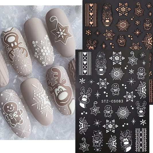 Christmas Nail Art Decals Winter Snowflake Reindeer Gingerbread Man Glitter