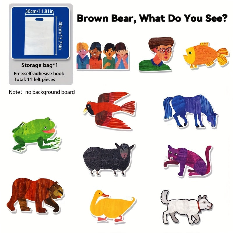 11pcs Brown Bear What Do You See Felt Cloth Sticker Book Theater Props