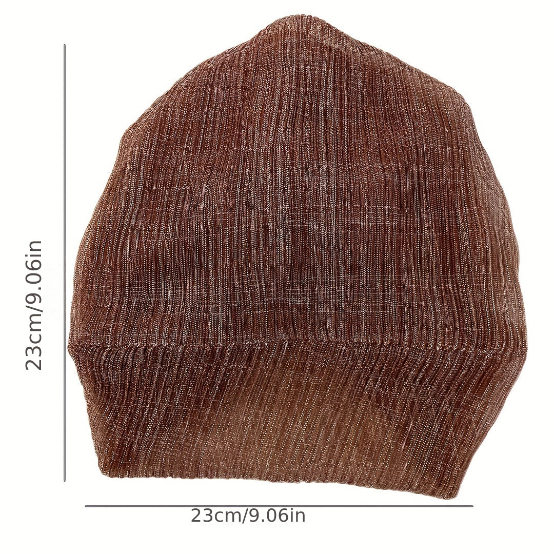 Pleated Mesh Beanie Thin Breathable Turban Cap Head Wrap Chemo Hats