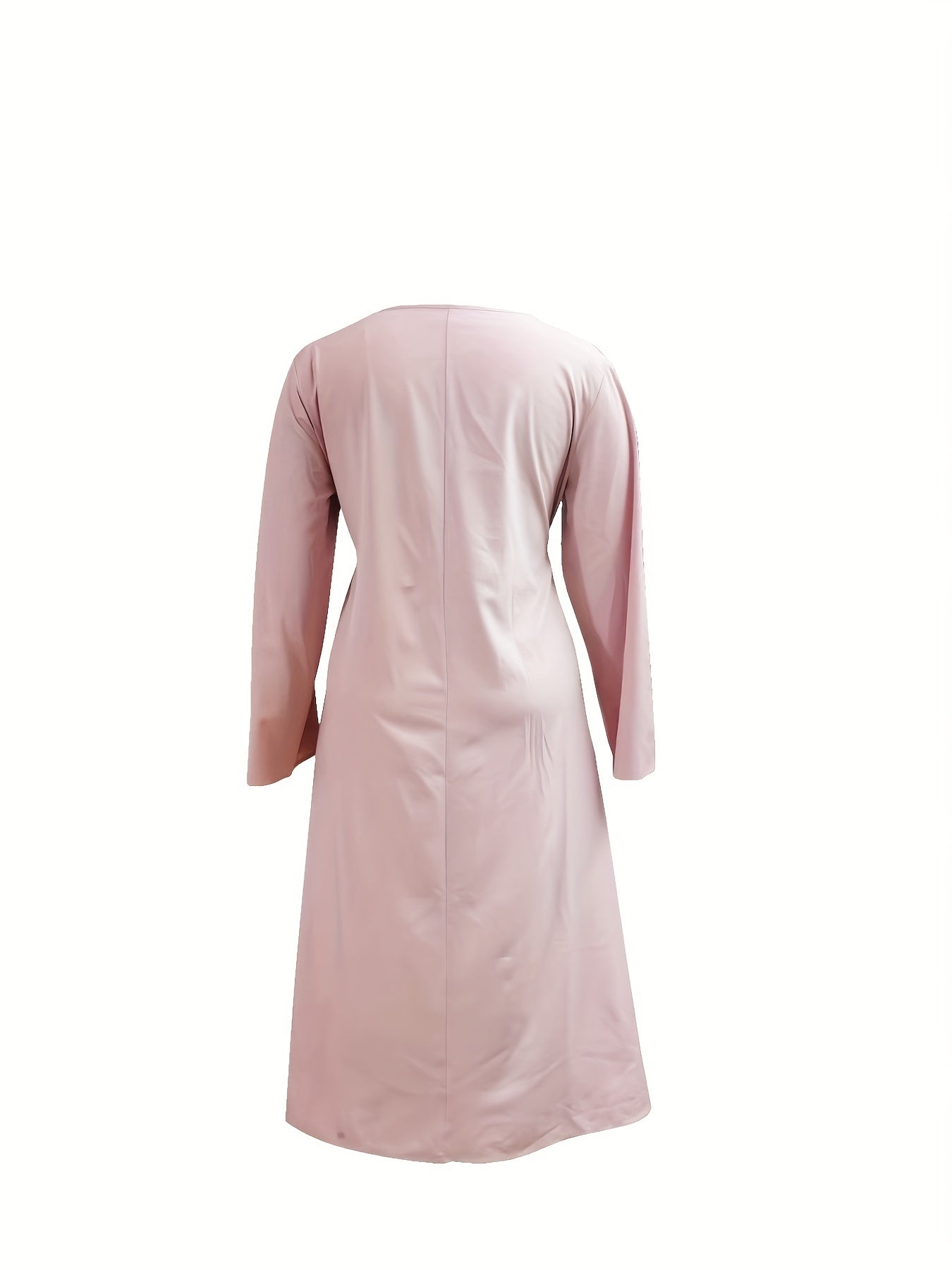  Retro Kaftan Dress Women's Plus Solid Long Sleeve Round Neck Maxi