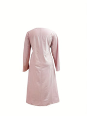  Retro Kaftan Dress Women's Plus Solid Long Sleeve Round Neck Maxi
