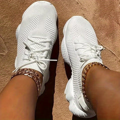 Women's Lace-Up Casual Sneakers - Round Toe Sport Shoes