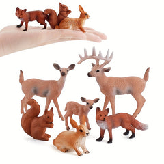 6pcs PVC Animal Set: Deer, Fox, Squirrel, Rabbit, Reindeer Desktop Ornament