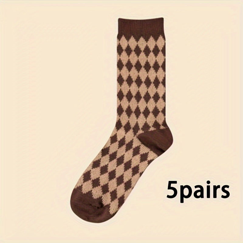 5 Pairs Vintage Pattern Crew Socks for Women