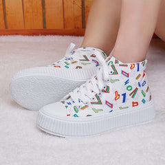 Women's Colorful Letter Print Canvas High Top Sneakers