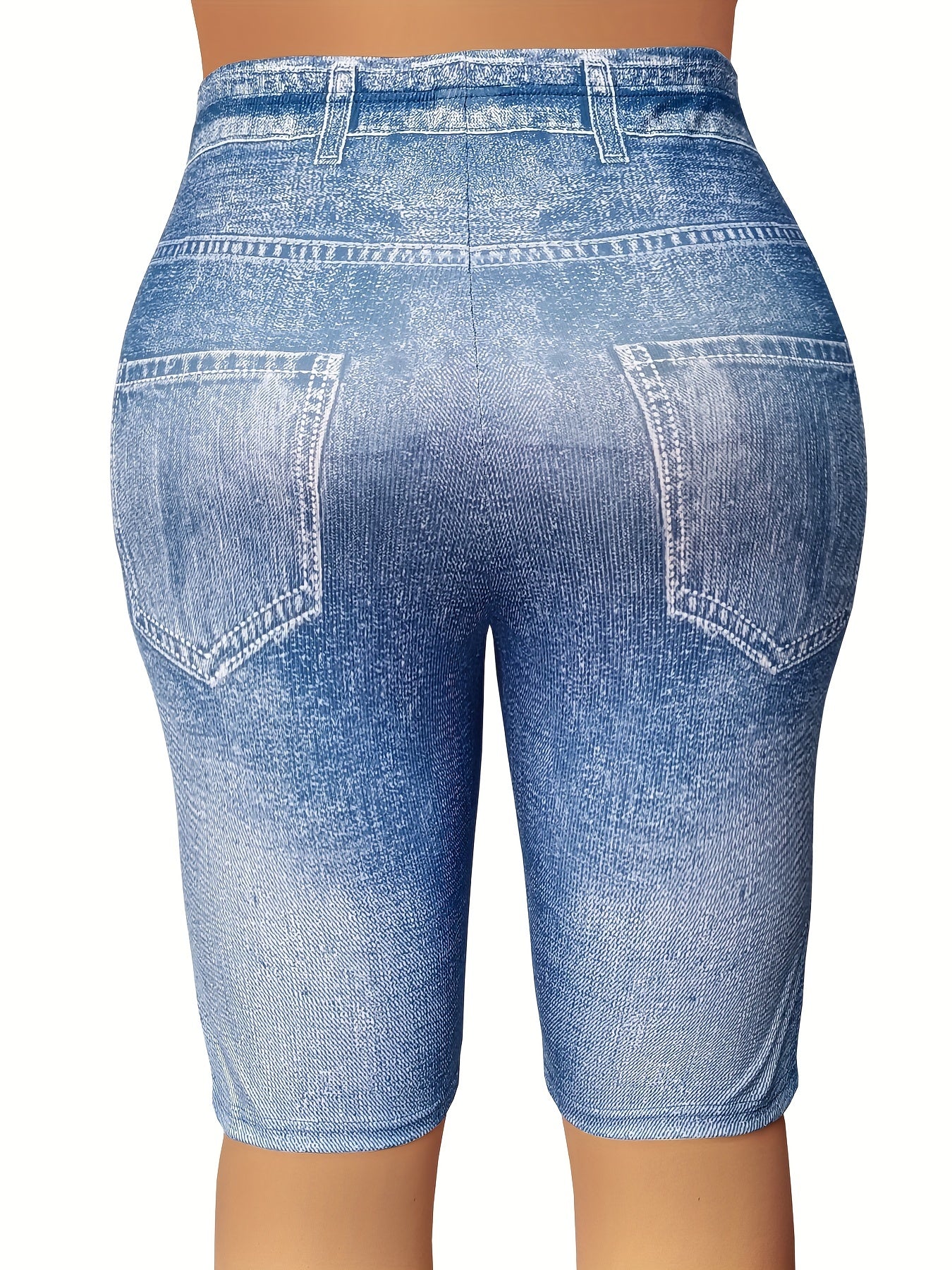  Denim Print High Rise Stretchy Skinny Shorts