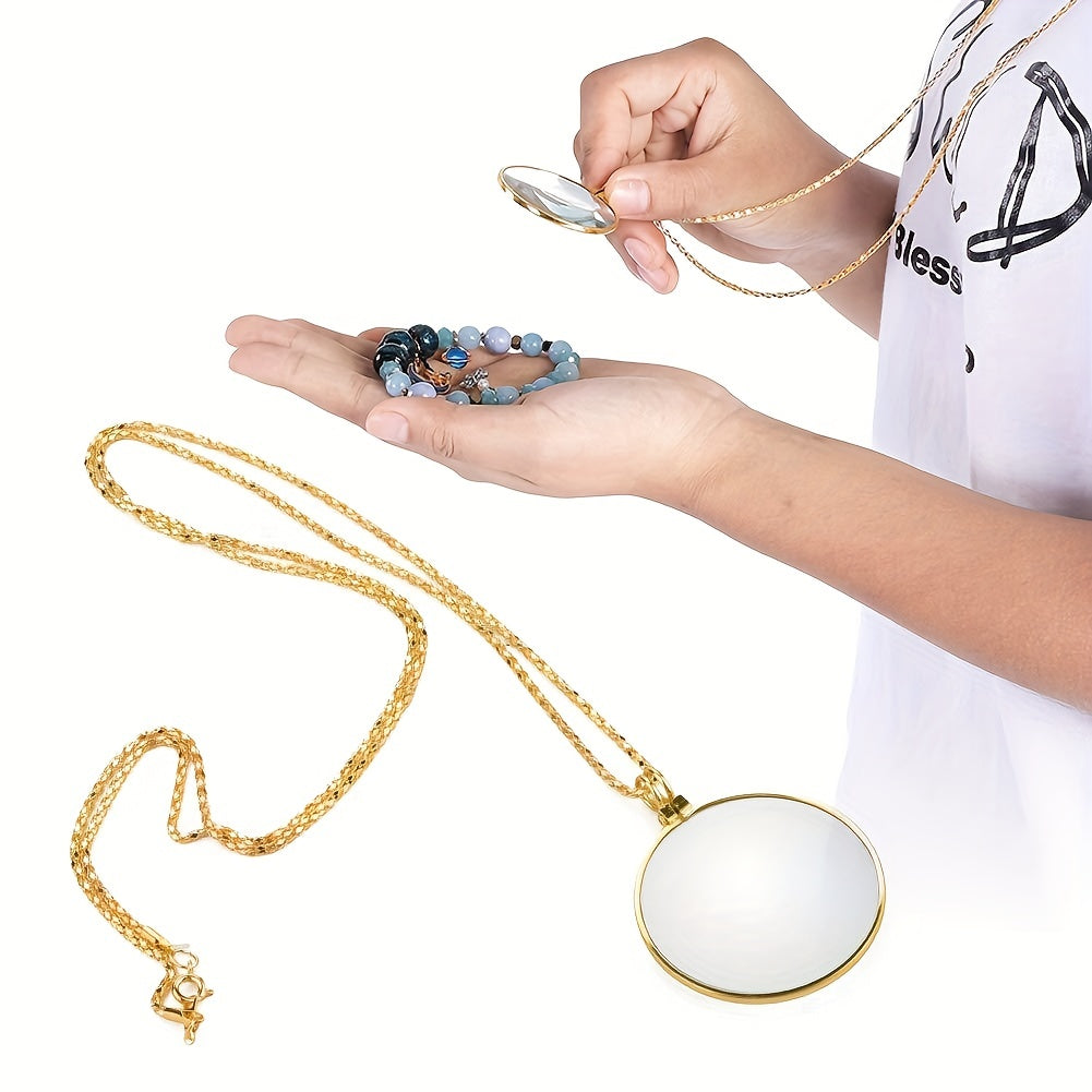 5x Magnifying Glass Necklace Pendant, 1.7in Lens, Ideal Gift