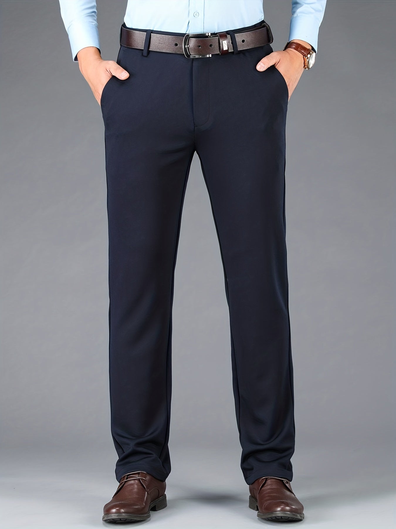 Men's Classic Solid Stretch Dress Pants for Business