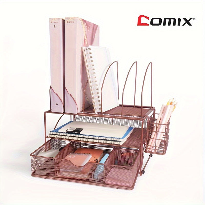 Comix Desk Organizer 2 Tier File Holder with Drawer & Pen Holder