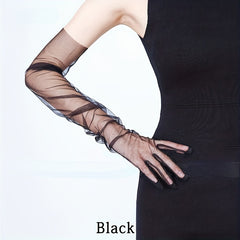 Solid Loose Mesh Gloves Extended Thin Breathable Gloves for Women