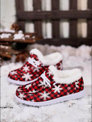 Women's Snow Boots Plaid & Snowflakes Print Warm Lace-up Winter Christmas Boots