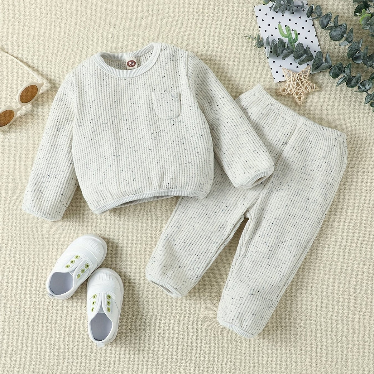 Baby Boys Cotton Casual Outfit Solid Pullover Sweatshirt Pants Set