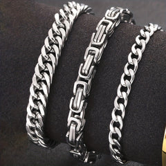 3pcs Silvery Stainless Steel Minimalist Cuban Chain Bracelet Set