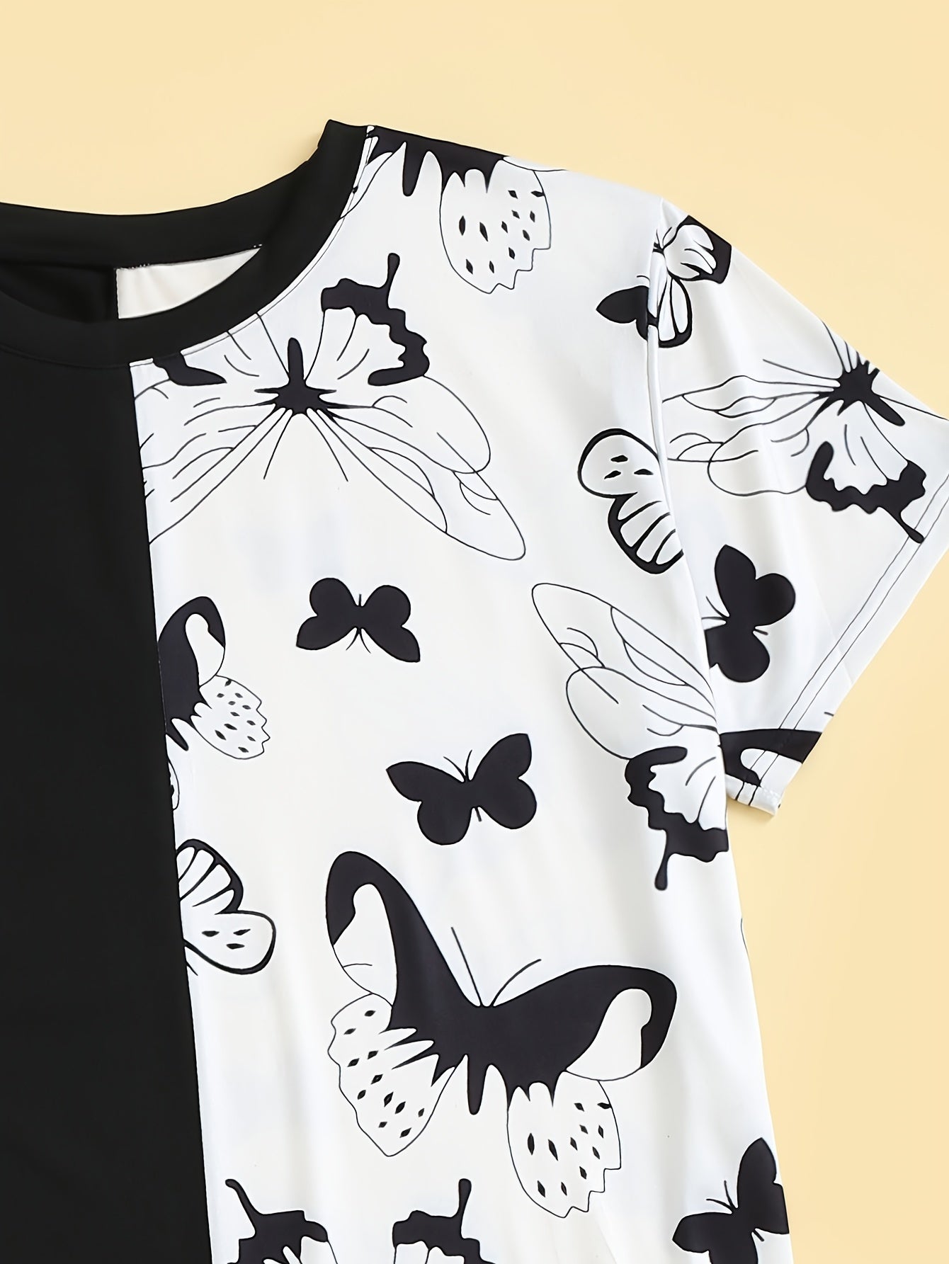  Colorblock Butterfly Print Tee & Shorts Set
