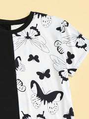  Colorblock Butterfly Print Tee & Shorts Set