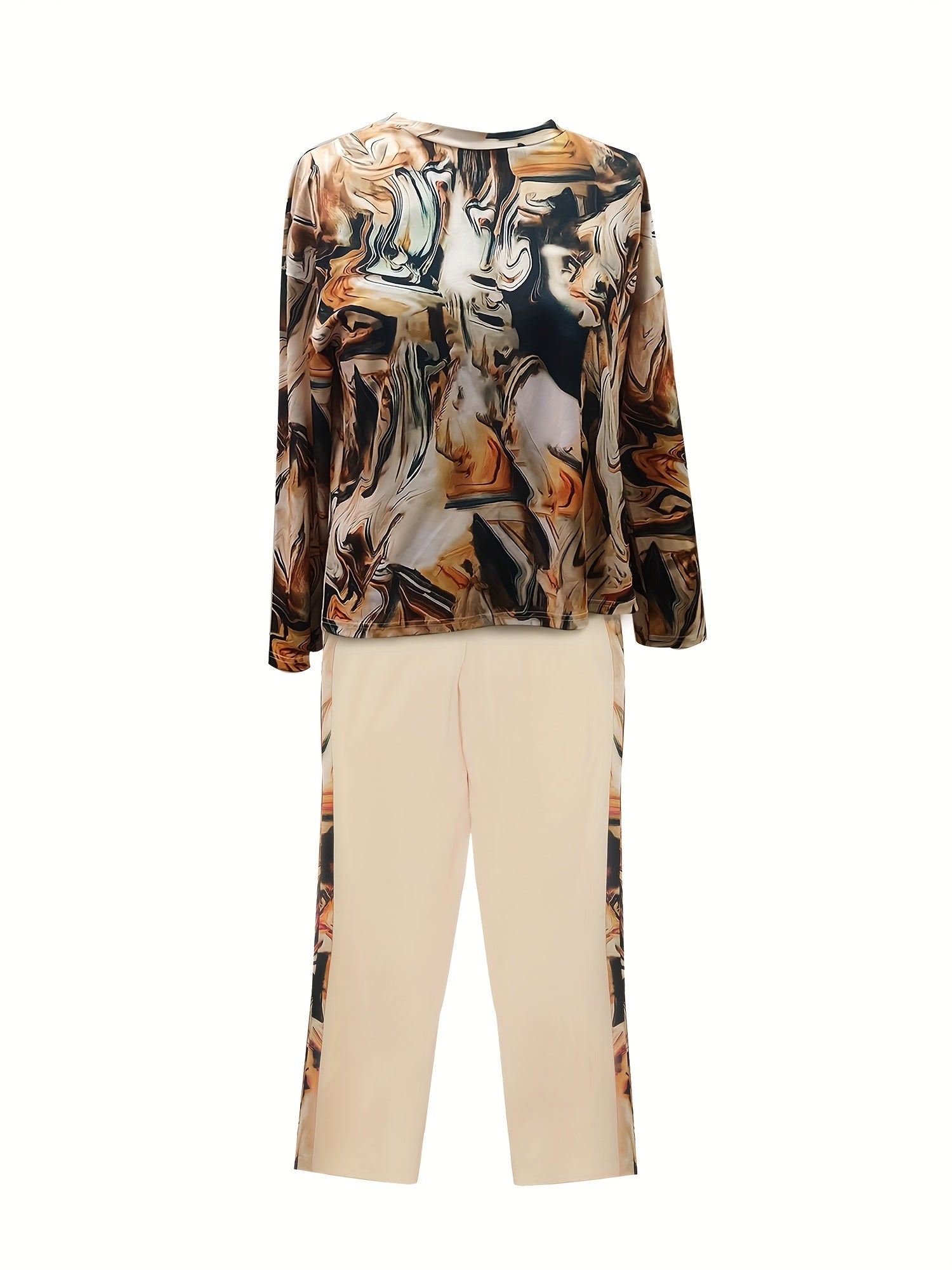  Fluid Print Top & Pants 2 Piece Set