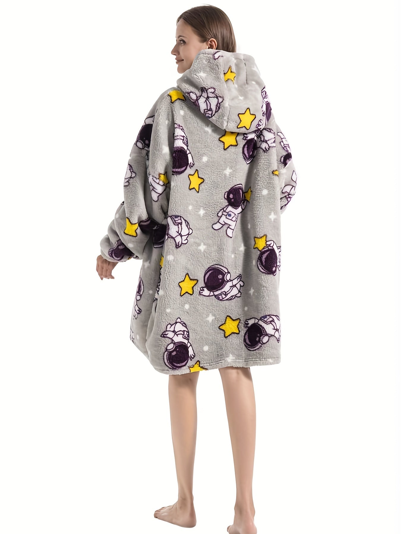  Shark Pattern Fluffy Fleece Long Sleeve Hooded Wearable Blanket