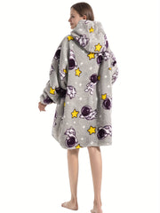  Shark Pattern Fluffy Fleece Long Sleeve Hooded Wearable Blanket