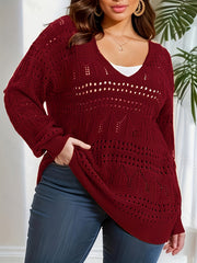  Casual Knit Top V Neck Sheer Pullover Sweater