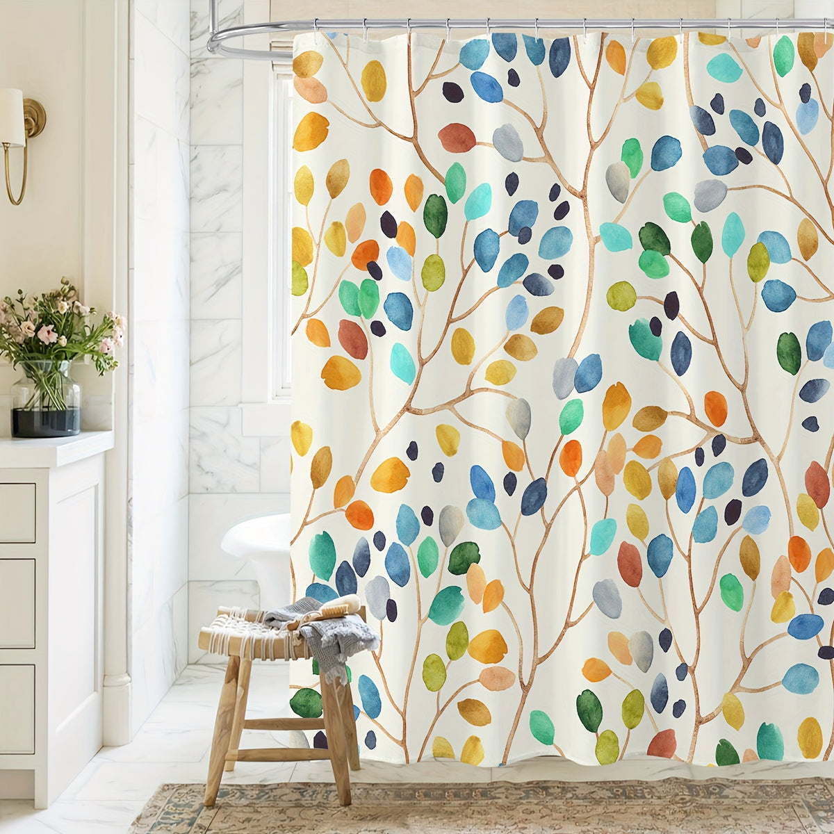 Plants Print Shower Curtain Waterproof Decorative Bathroom Accessories