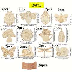 48pcs Insect Wooden Crafts DIY Set for Creative Handicrafts