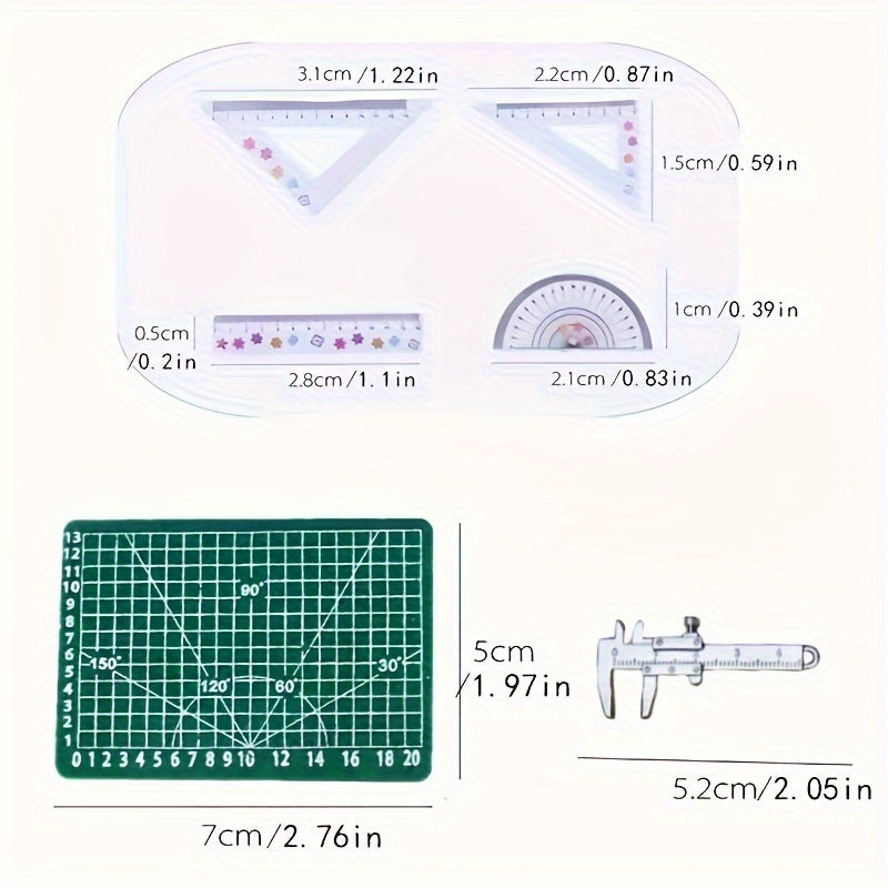 6pcs Dollhouse Metal Pointer Caliper Model Ornament Mini Woven Cutting Board