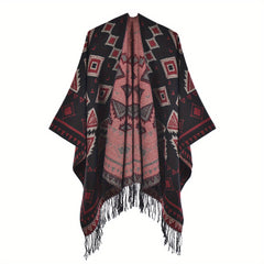 Striped Jacquard Hoodie Shawls Thick Warm Poncho Vintage Cardigan