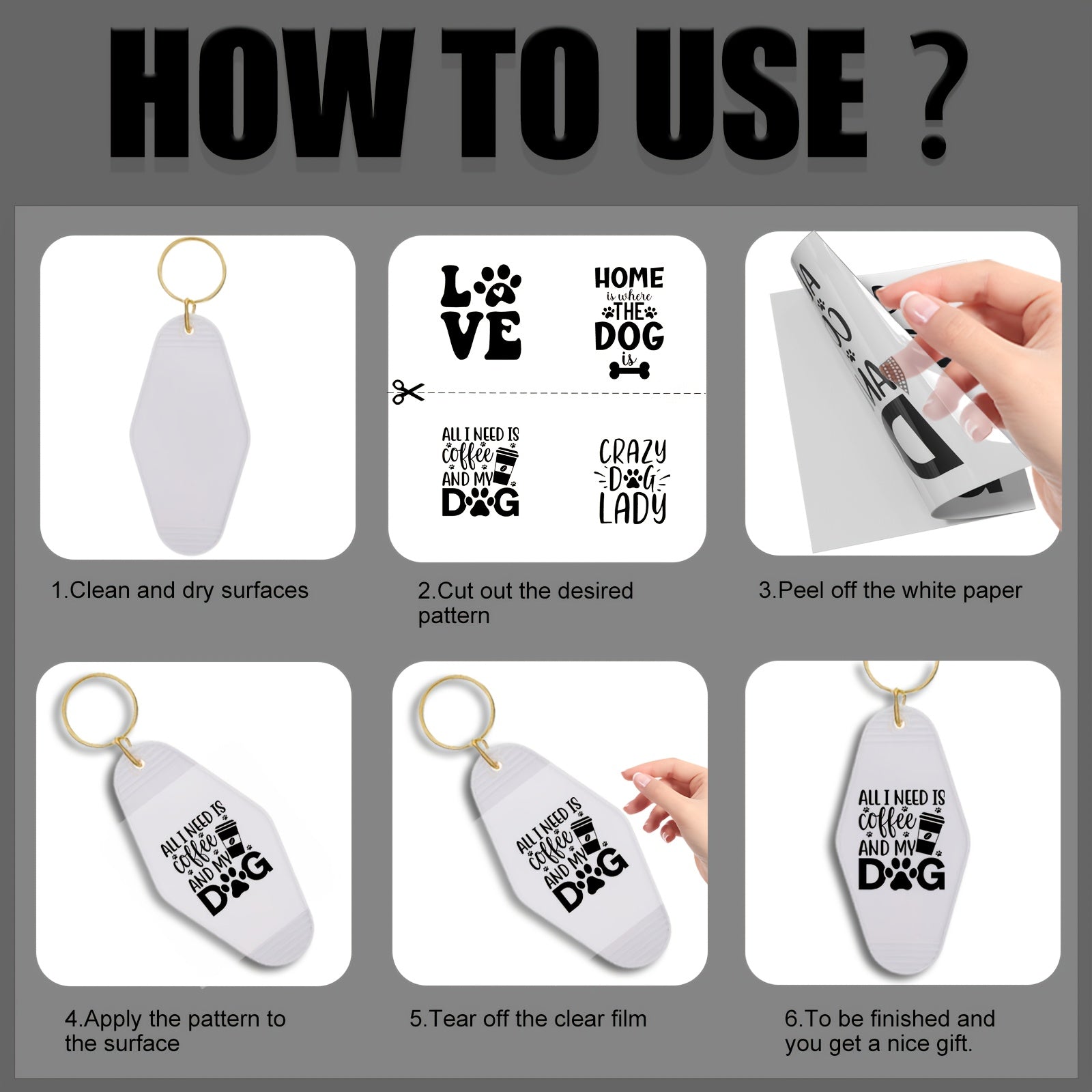 96pcs UV DTF Dog Lover Quotes Keychain Stickers Set