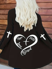  Women's Open Front Cardigan Heart & Letter Print Long Sleeve