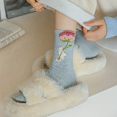 5 Pairs Floral Print Socks Comfy & Breathable Mid Tube Women's Stockings