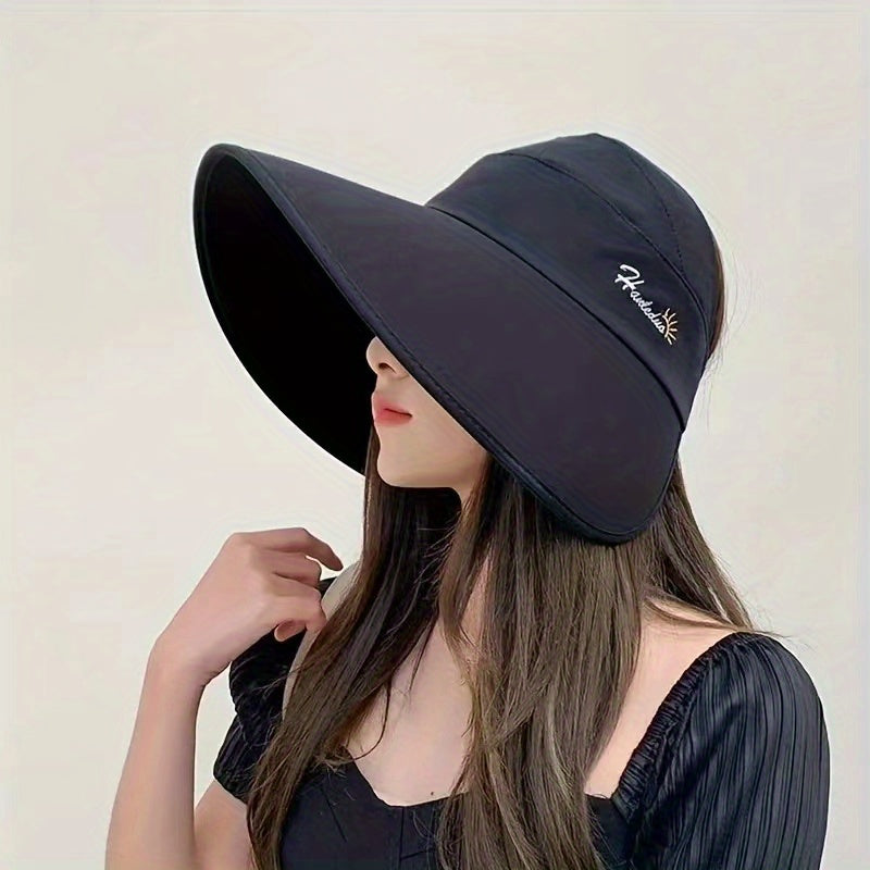 Wide Brim Ponytail Visor Hat UV Protection Windproof Sun Hats Solid Travel Beach