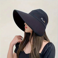 Wide Brim Ponytail Visor Hat UV Protection Windproof Sun Hats Solid Travel Beach