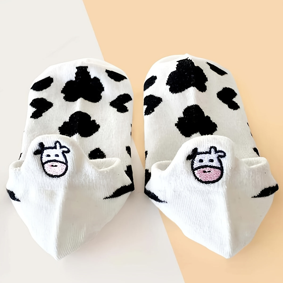 2 Pairs Cartoon Cow Print Socks & Lightweight Low Cut Ankle Socks