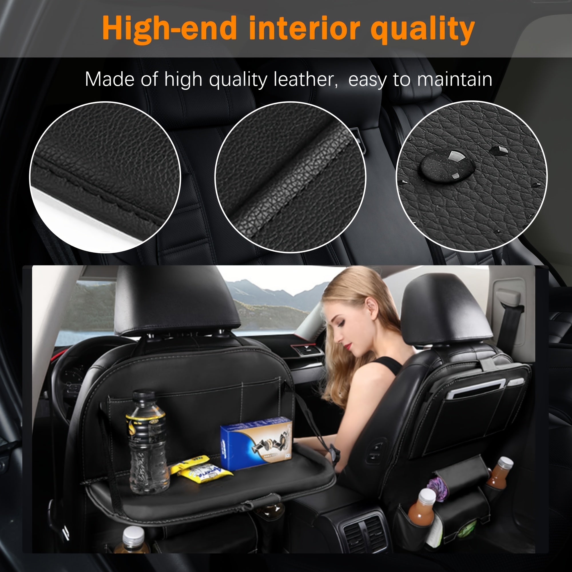 2pcs PU Leather Car Seat Organizer with Foldable Table Tray