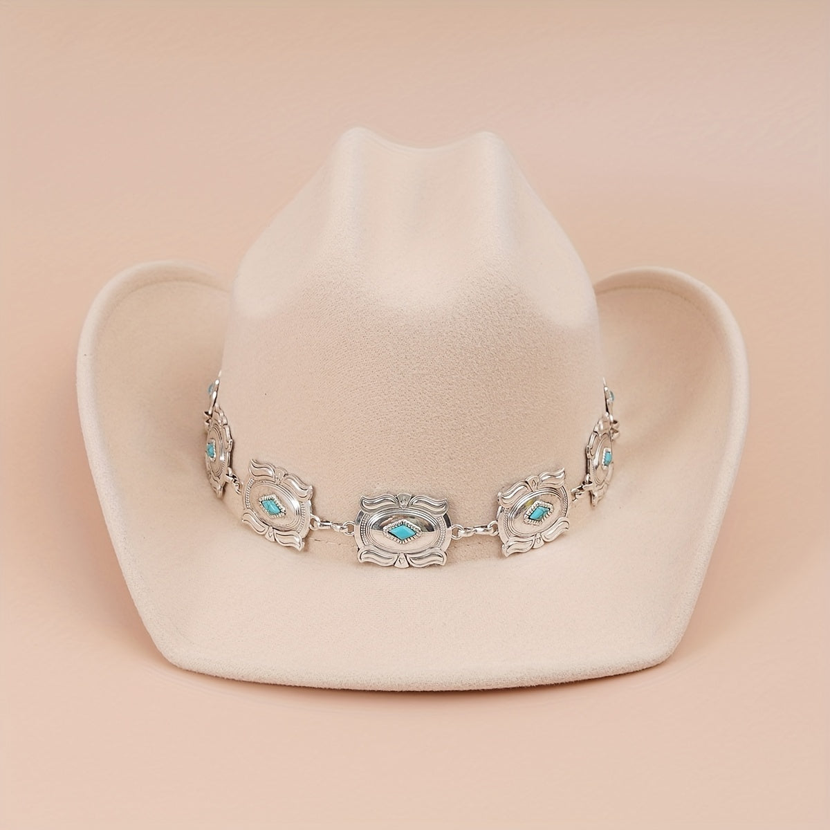 Western Cowboy Hat with Oval Stone Iron Chain Decoration