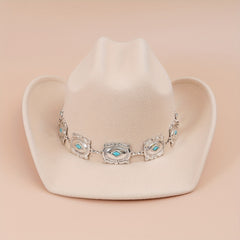 Western Cowboy Hat with Oval Stone Iron Chain Decoration